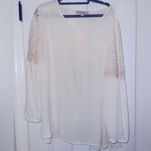 LOFT White Blouse With Lace Sleeve Detail